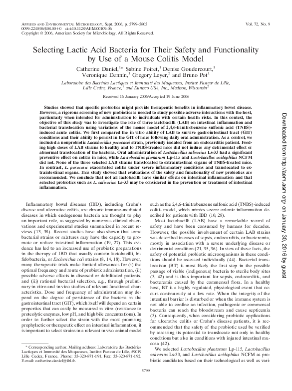 (PDF) Selecting Lactic Acid Bacteria for Their Safety and Functionality
