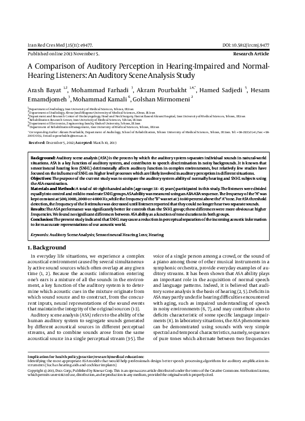 (PDF) A Comparison of Auditory Perception in Hearing-Impaired and ...