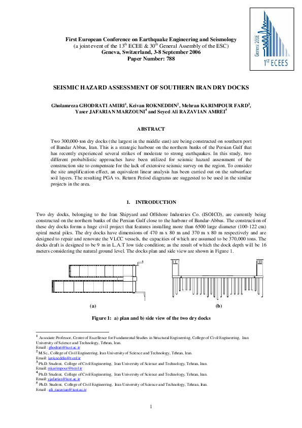 (PDF) SEISMIC HAZARD ASSESSMENT OF SOUTHERN IRAN DRY DOCKS