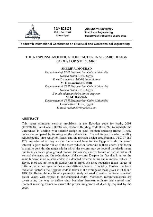 (PDF) THE RESPONSE MODIFICATION FACTOR IN SEISMIC DESIGN CODES FOR ...