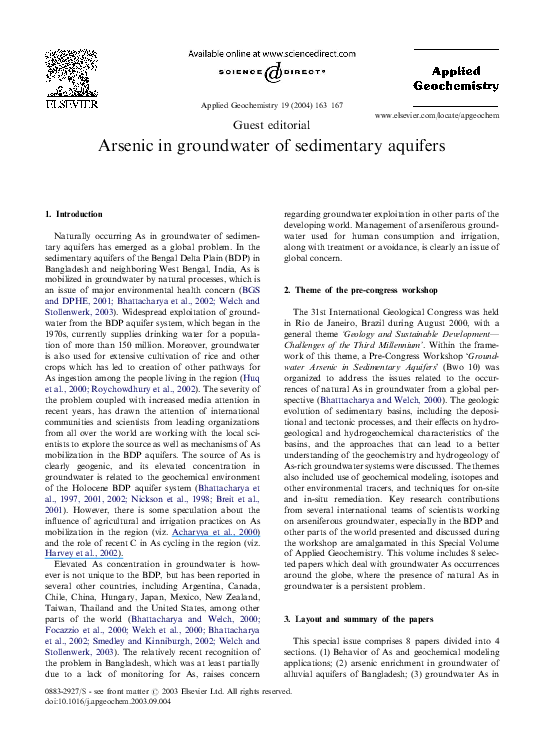 (PDF) Arsenic in groundwater of sedimentary aquifers