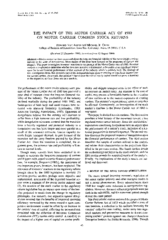 (PDF) The impact of the motor carrier act of 1980 on motor carrier