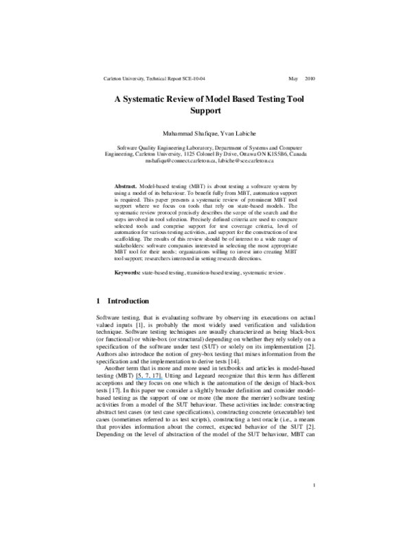 (PDF) A systematic review of model based testing tool support