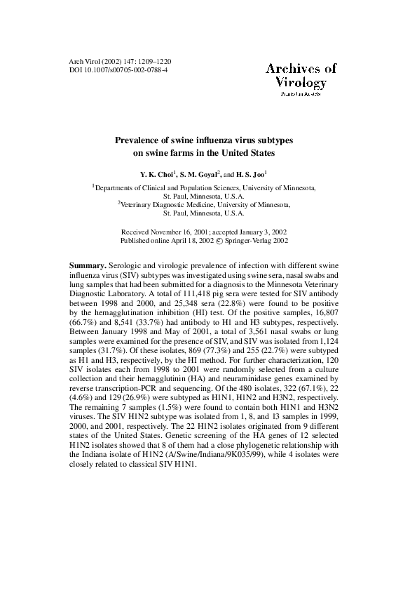 (PDF) Prevalence of swine influenza virus subtypes on swine farms in ...
