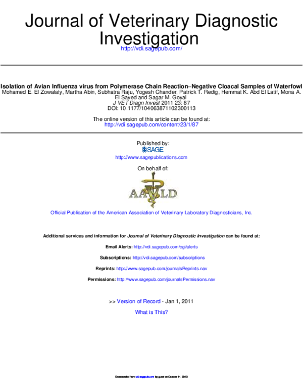 (PDF) Isolation of Avian Influenza virus from Polymerase Chain Reaction ...