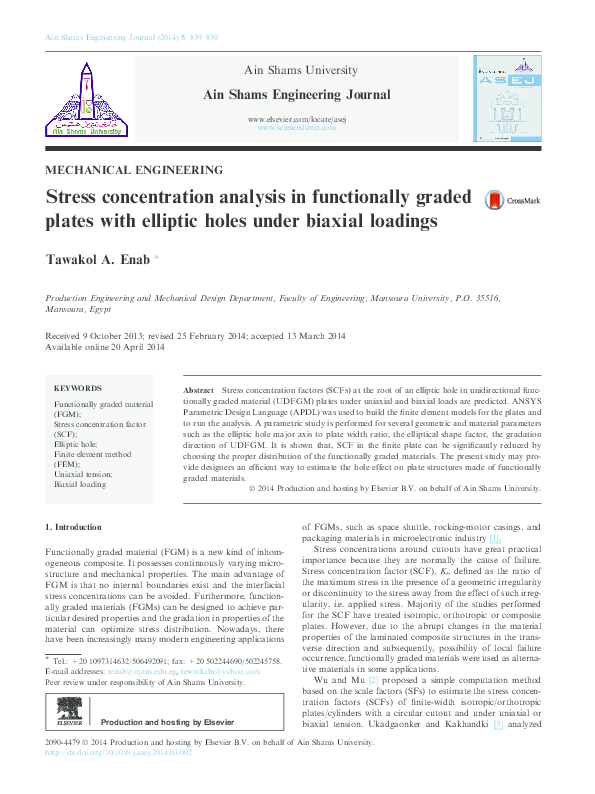 (PDF) Stress concentration analysis in functionally graded plates with ...