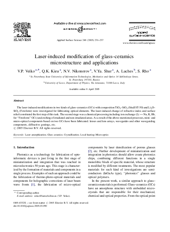 (PDF) Laserinduced modification of glassceramics microstructure and