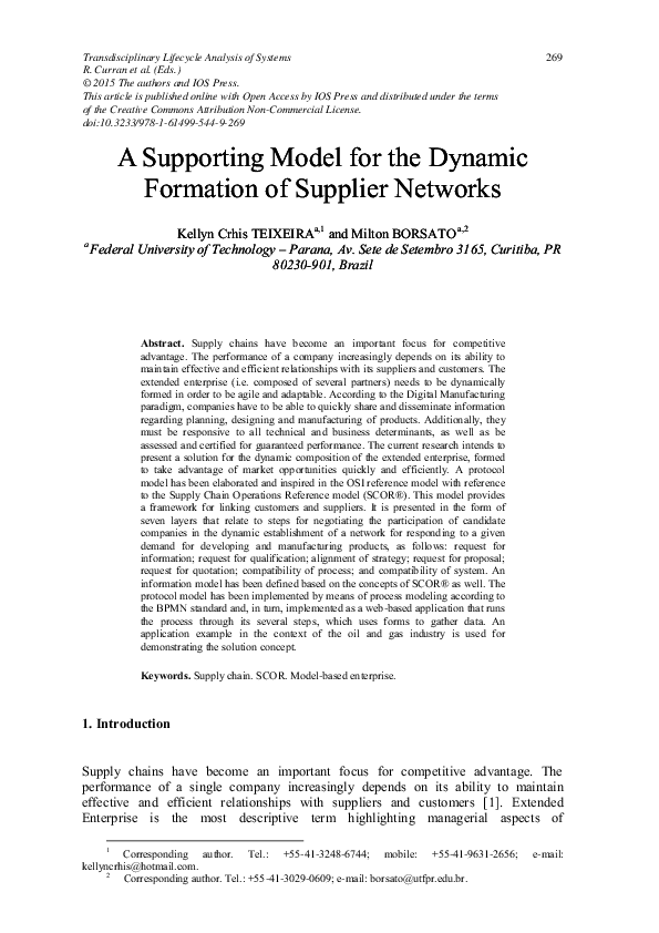 (PDF) A Supporting Model for the Dynamic Formation of Supplier Networks