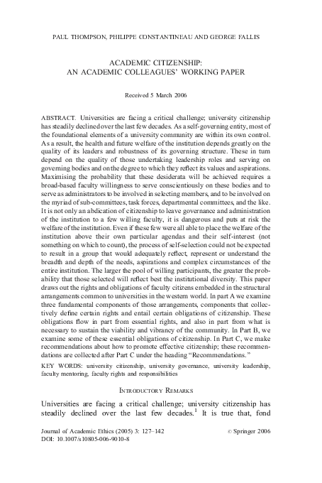(PDF) Academic Citizenship: An Academic Colleagues’ Working Paper