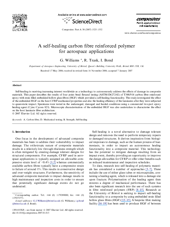 (PDF) A selfhealing carbon fibre reinforced polymer for aerospace applications Richard Trask