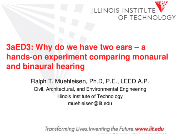 (PDF) Why we have two ears—a hands‐on experiment comparing monaural and ...