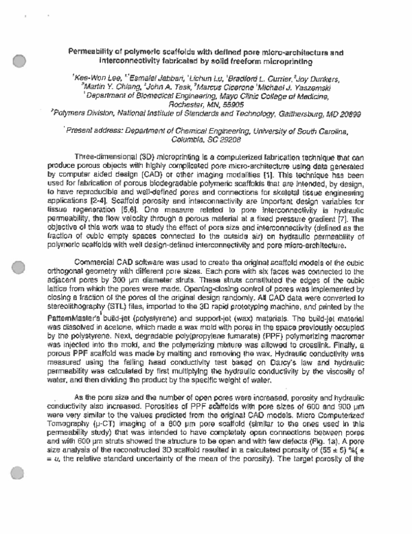 (PDF) Permeability of polymeric scaffolds with defined pore micro ...