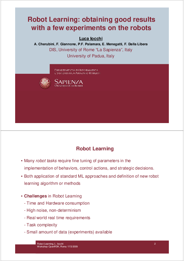 (PDF) Robot Learning: obtaining good results with a few experiments on ...