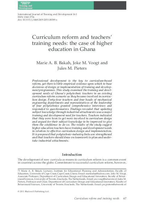(PDF) Curriculum reform and teachers' training needs: the case of ...
