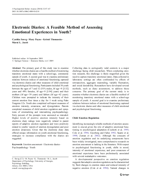 (PDF) Electronic Diaries: A Feasible Method of Assessing Emotional ...