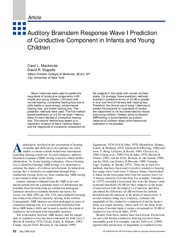 (PDF) Auditory Brainstem Response Wave I Prediction of Conductive ...