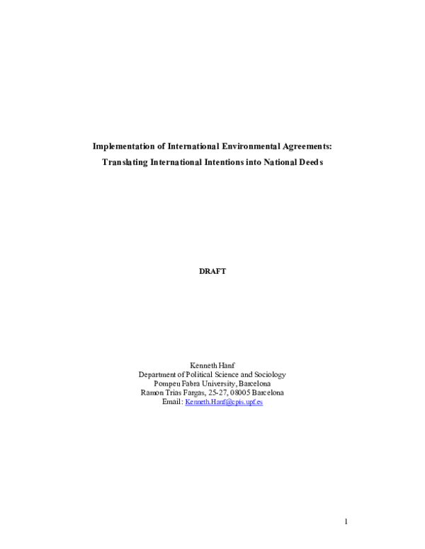 (PDF) Implementation of International Environmental Agreements ...