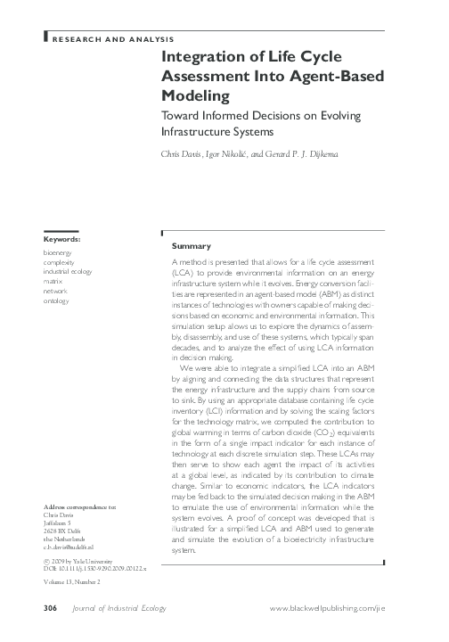(PDF) Integration of Life Cycle Assessment Into Agent-Based Modeling