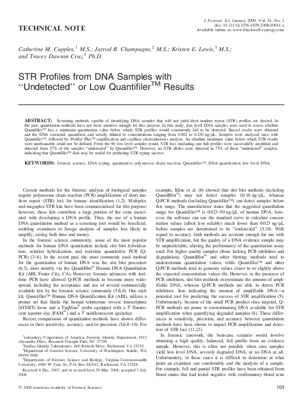 (PDF) STR Profiles from DNA Samples with “Undetected” or Low ...