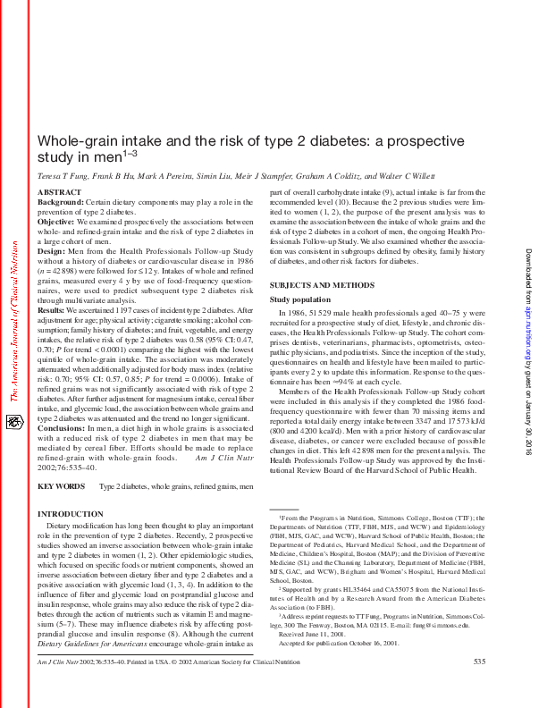 (PDF) Wholegrain intake and the risk of type 2 diabetes: a prospective ...
