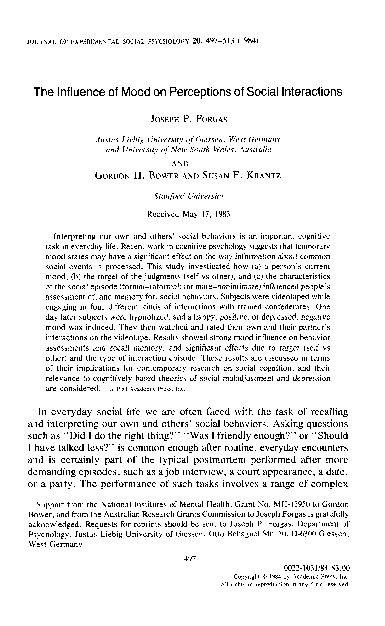 (PDF) The influence of mood on perceptions of social interactions