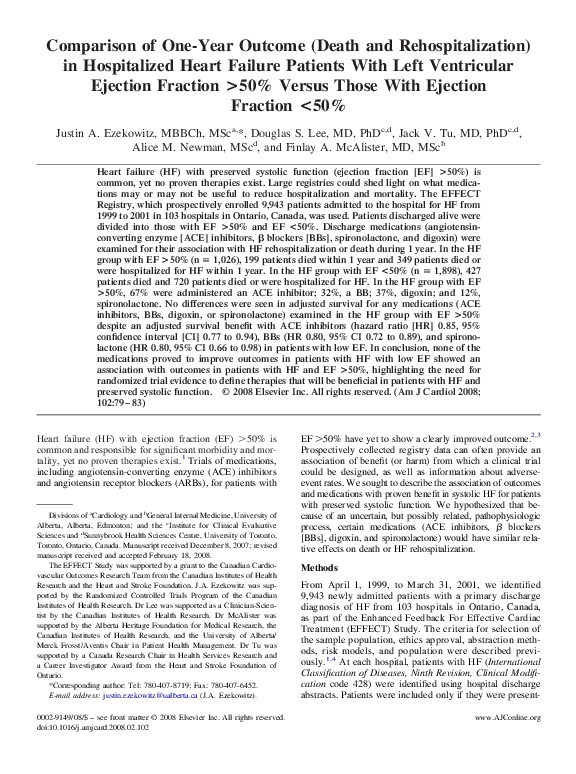 (PDF) Comparison of One-Year Outcome (Death and Rehospitalization) in ...