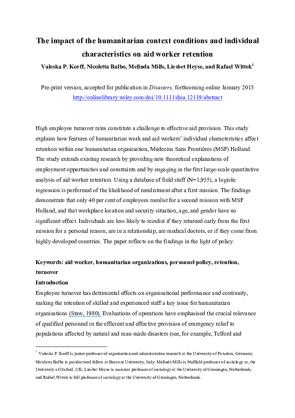 (PDF) The impact of humanitarian context conditions and individual ...