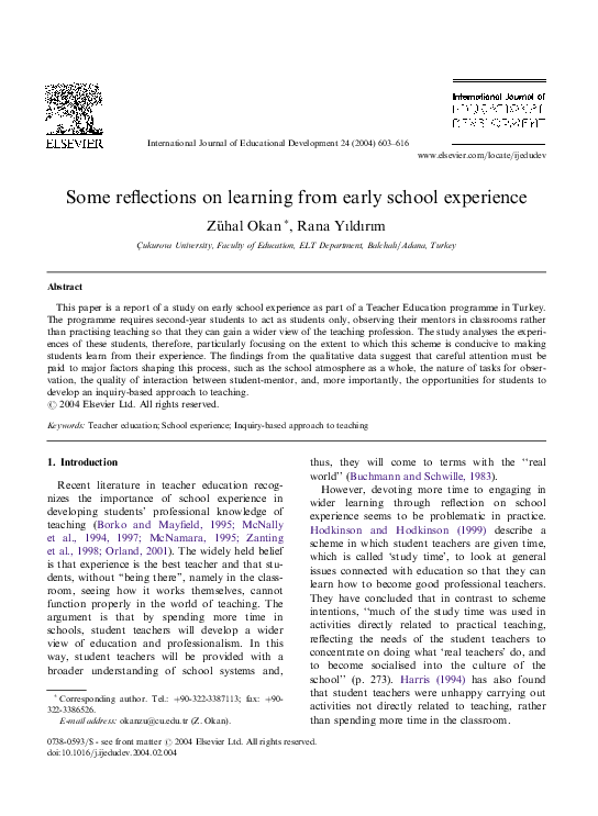 (PDF) Some reflections on learning from early school experience
