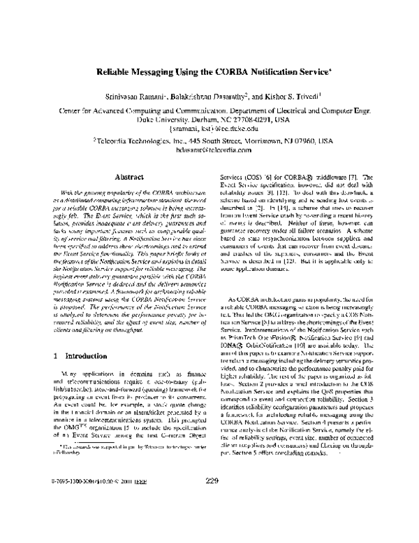 (PDF) Reliable Messaging Using the CORBA Notification Service