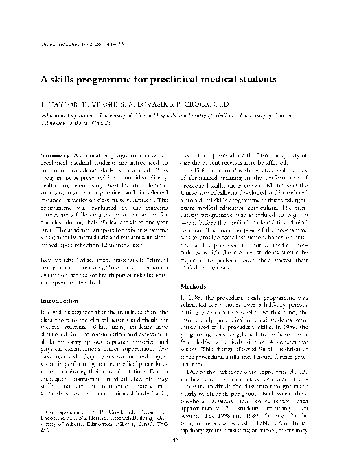 (PDF) A skills programme for preclinical medical students