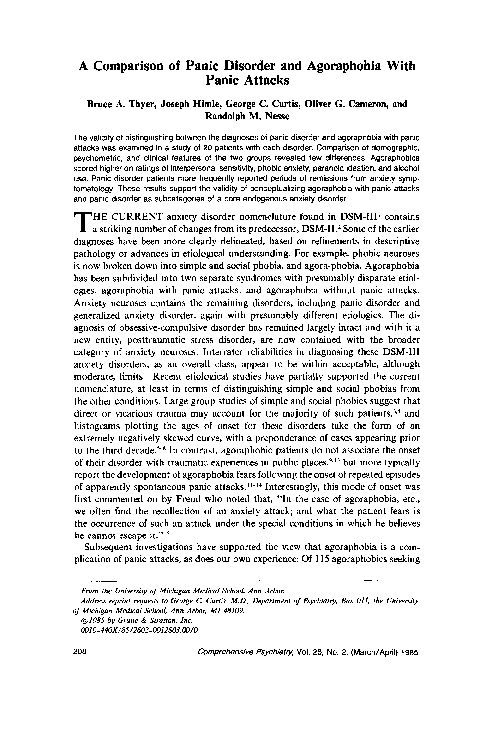 (PDF) A comparison of panic disorder and agoraphobia with panic attacks