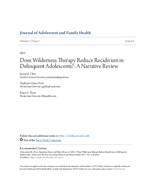 (PDF) Does Wilderness Therapy Reduce Recidivism in Delinquent ...