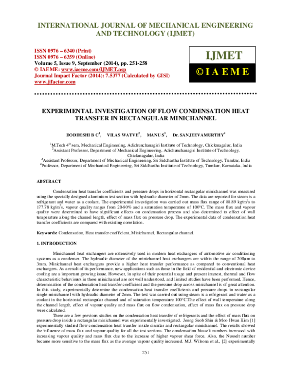 (PDF) EXPERIMENTAL INVESTIGATION OF FLOW CONDENSATION HEAT TRANSFER IN ...