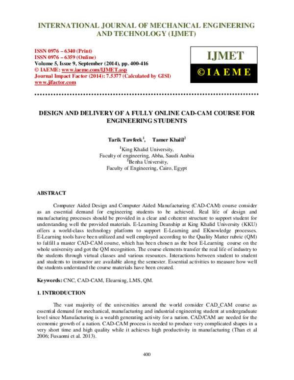 (PDF) DESIGN AND DELIVERY OF A FULLY ONLINE CAD-CAM COURSE FOR ...
