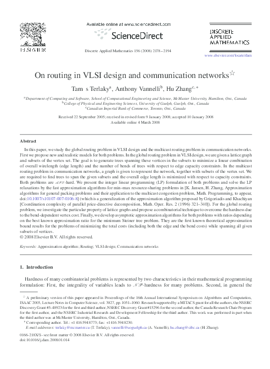 (PDF) On routing in VLSI design and communication networks