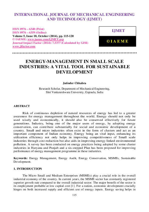 (PDF) ENERGYMANAGEMENT IN SMALL SCALE INDUSTRIES A VITAL TOOL FOR SUSTAINABLE DEVELOPMENT