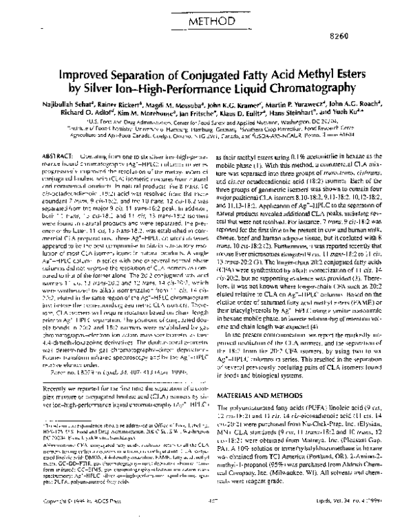 (PDF) Improved separation of conjugated fatty acid methyl esters by silver ionhighperformance