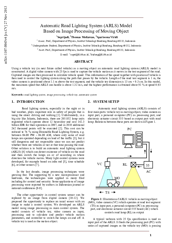 (PDF) Automatic Road Lighting System (ARLS) Model Based on Image ...