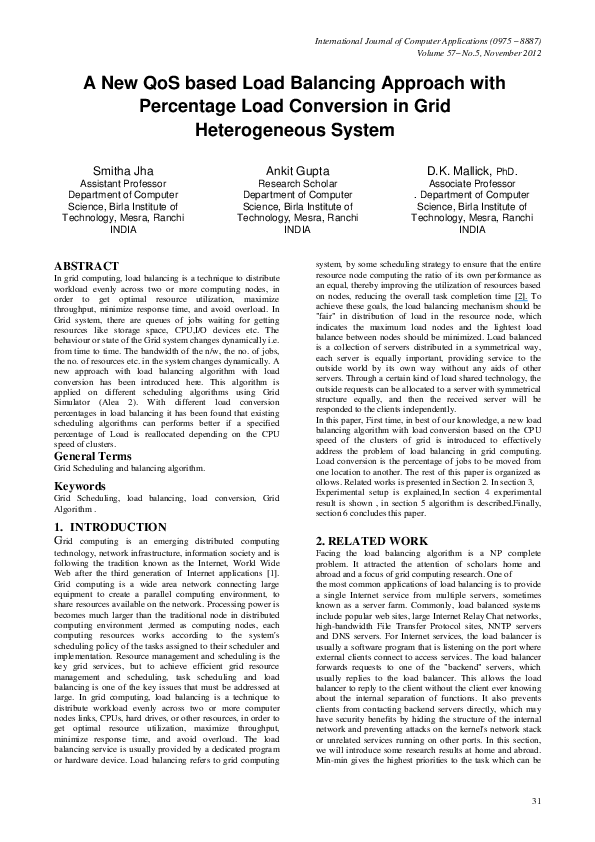 (PDF) A New QoS based Load Balancing Approach with Percentage Load ...