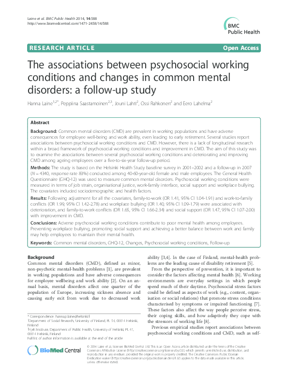 (PDF) The associations between psychosocial working conditions and ...