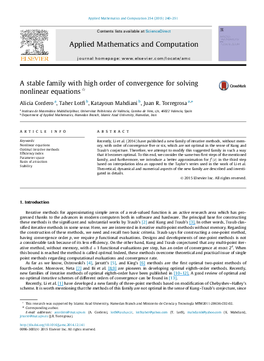 (PDF) A stable family with high order of convergence for solving ...