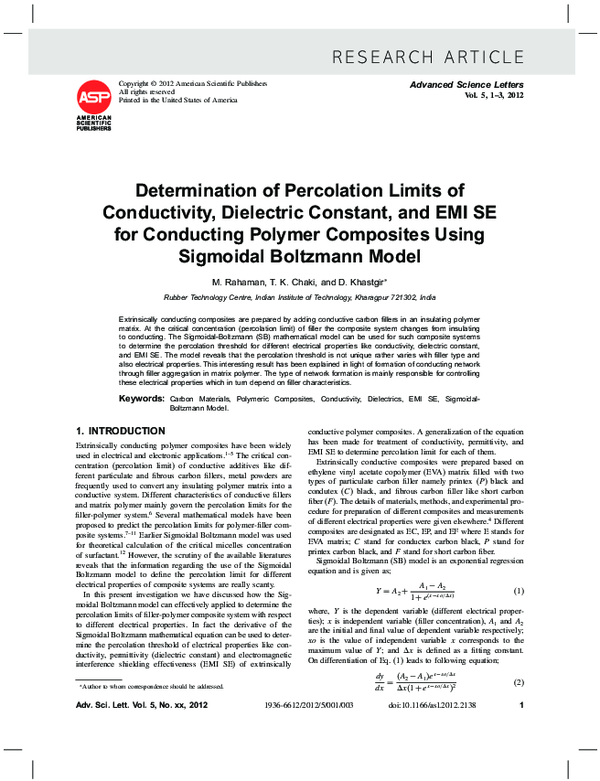 (PDF) Determination of Percolation Limits of Conductivity, Dielectric ...