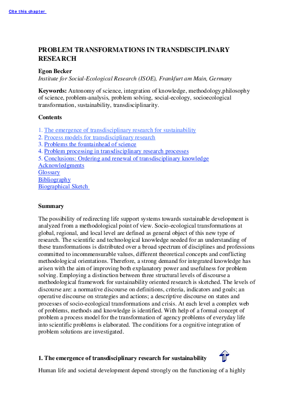 (PDF) Problem Transformations in Transdisciplinary Research