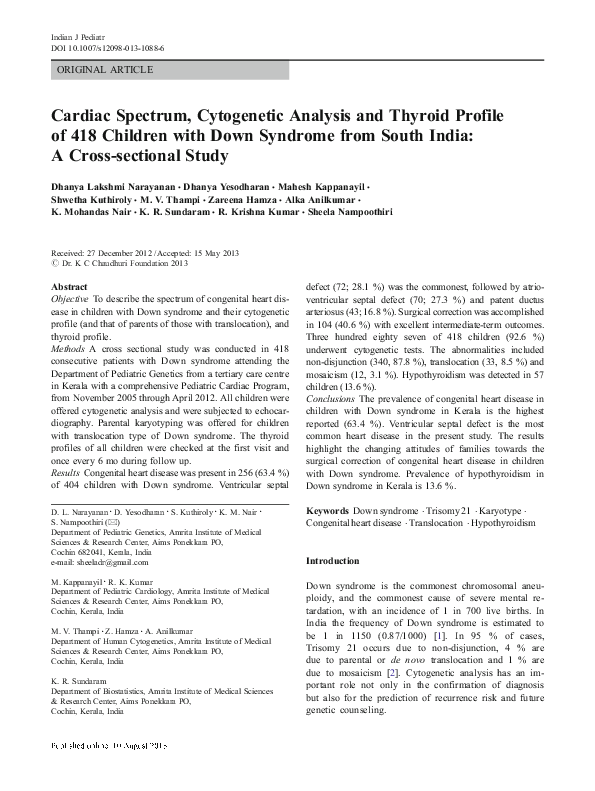 (PDF) Cardiac Spectrum, Cytogenetic Analysis and Thyroid Profile of 418 ...