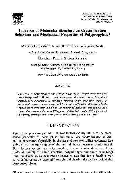 (PDF) Influence of molecular structure on crystallization behaviour and ...