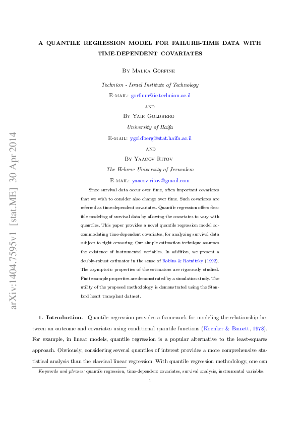 (PDF) A Quantile Regression Model for Failure-Time Data with Time ...