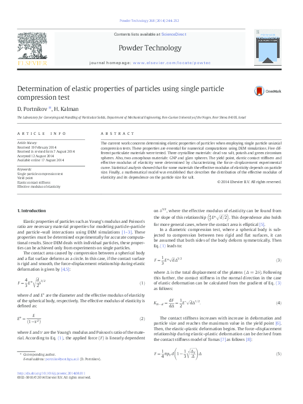 (PDF) Determination of elastic properties of particles using single ...