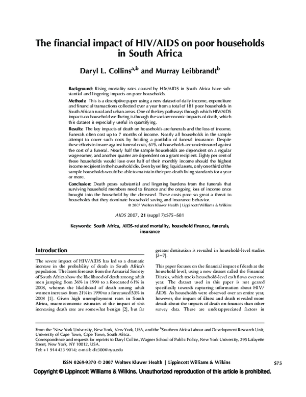 (PDF) The financial impact of HIV/AIDS on poor households in South Africa