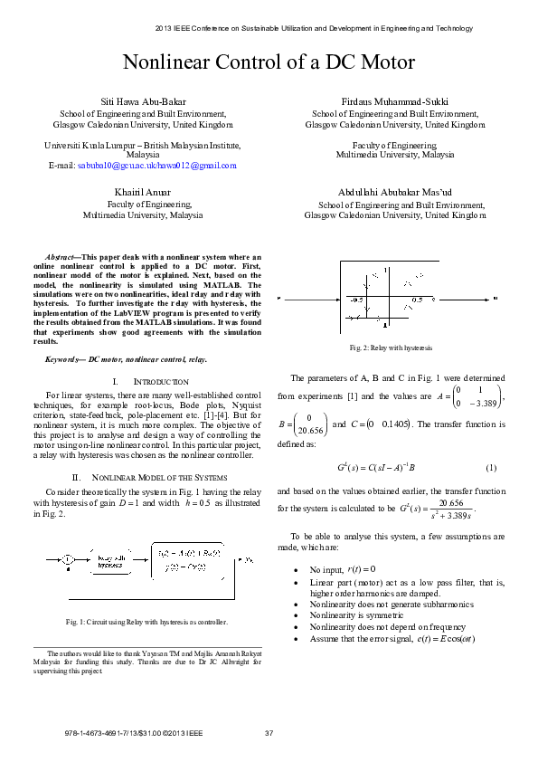 (PDF) Nonlinear control of a DC motor