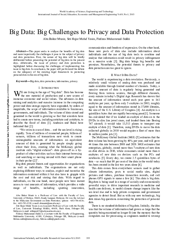 (PDF) Big Data Big Challenges to Privacy and Data Protection